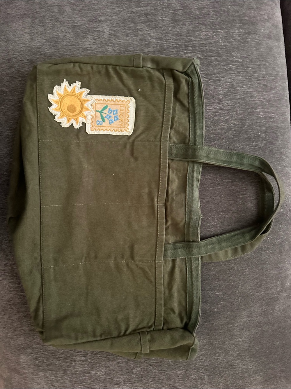 Olive Green Canvas Patch Weekend Tote - free people kiss my patchwork tote - Picture 3 of 3